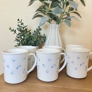 (6) Vintage Provincial Blue Flower Mugs
